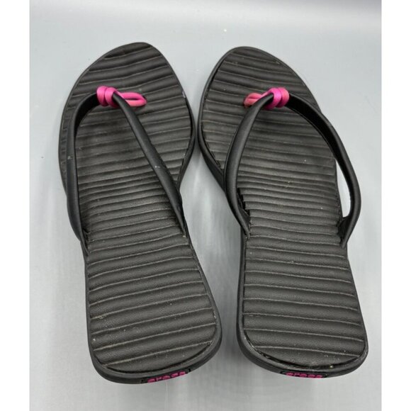 Crocs Womens Black‎ Cabana Wedge Flip Flops Size 10 Black & Pink - Picture 4 of 7